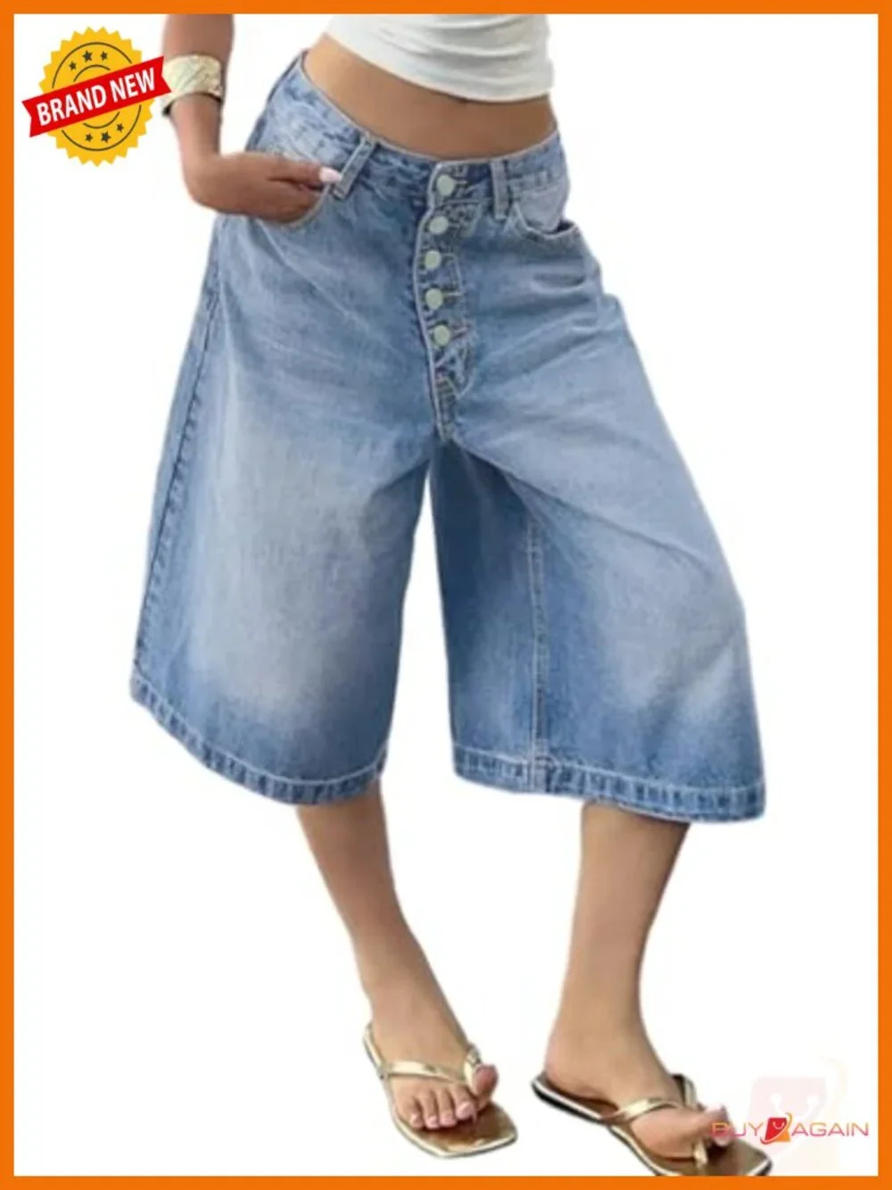 Baggy Wide Leg Cargo Capri Jeans High Waist Y2k Bermuda Jorts Plus Size